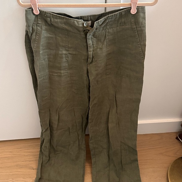 Olive Green Linen Pants - Picture 2 of 2
